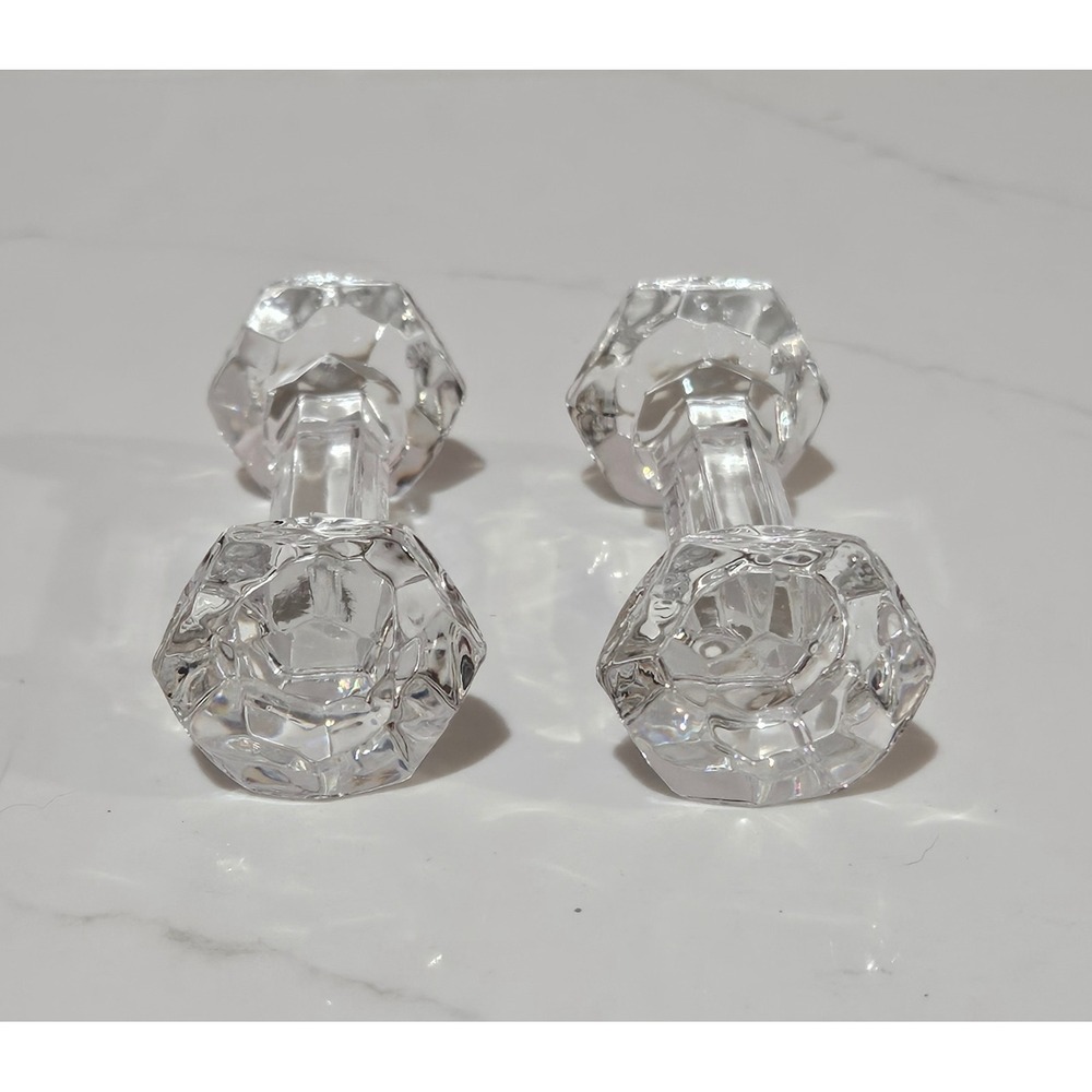 Vintage Clear Pressed Glass Knife Rests Set of 2 Faceted Hexagon Dumbbell Style